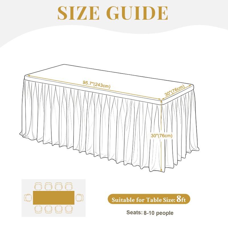 Satin Pleated Table Skirt 4/6/8FT Tablecloth for Wedding Banquet Conference Party Stage Decoration Rectangular Table Cover