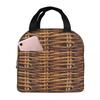 Braided Rattan Wood Wicker Lunch Bags Insulated Bento Box Waterproof Lunch Tote Resuable Picnic Bags for Woman Children Travel