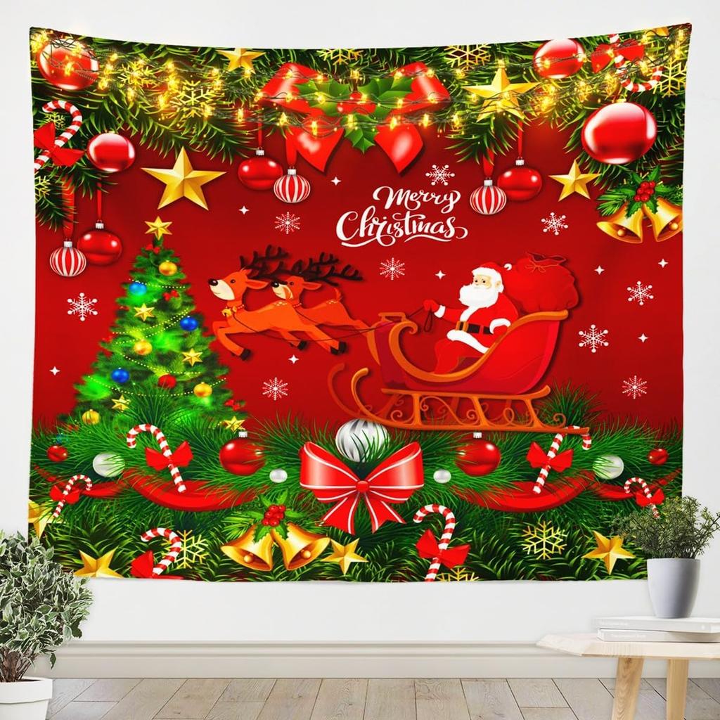 Santa Claus Tapestry Red Car Tapestries Art Home Decoration Bedroom Decor Living Room Door Green Trees Tapestry Wall Hanging
