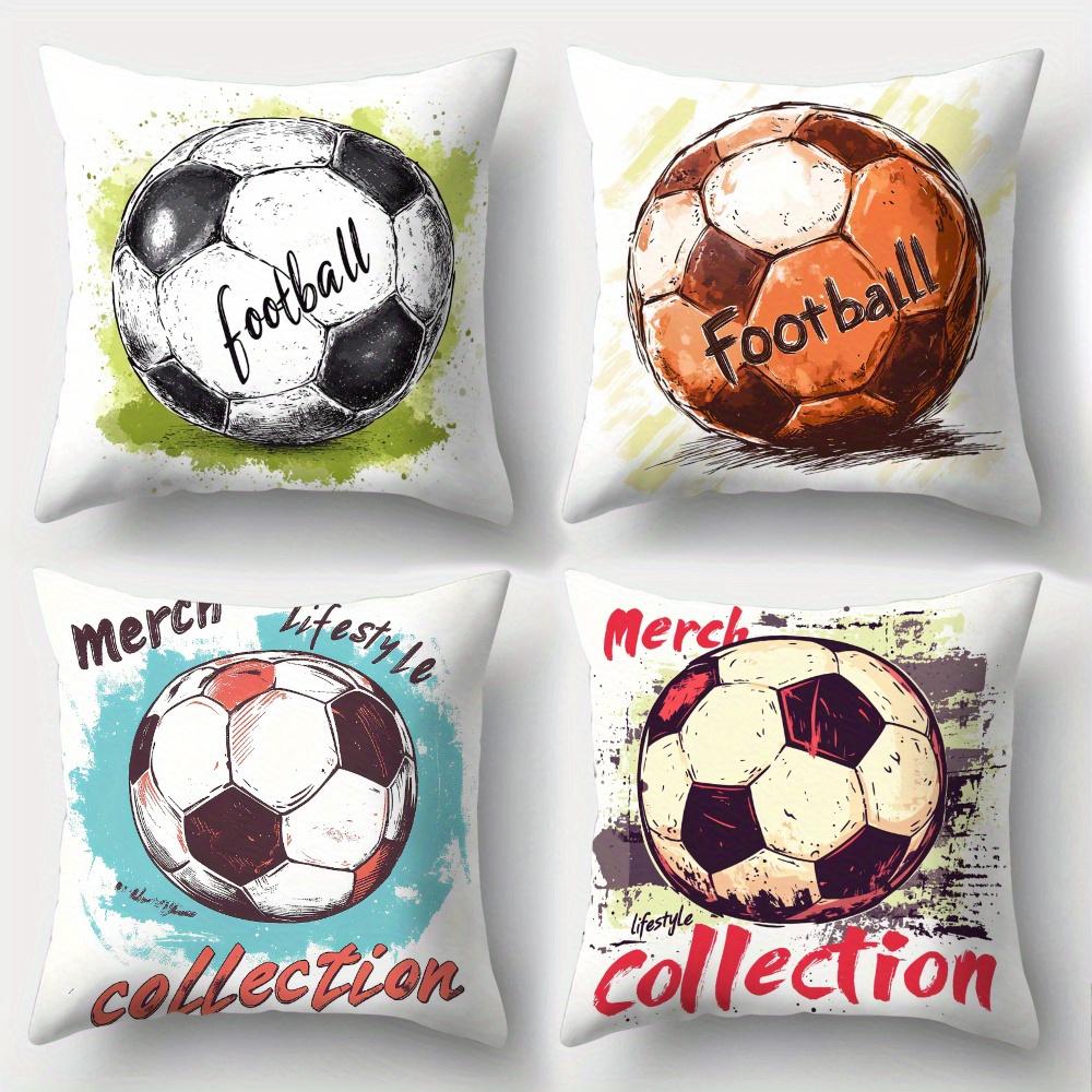 4Pcs Double-Sided Printed Throw Pillow Covers, Sketch Style Soccer Ball & "Football" Print Cushion Cases, Sporty Fan Home Decor