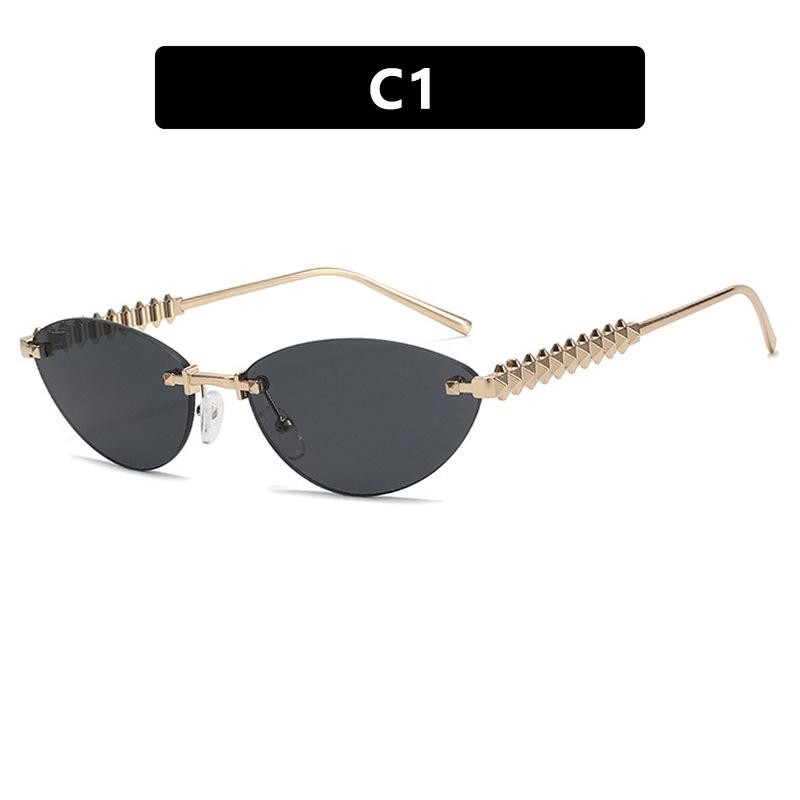 

Женские солнцезащитные очки, Треугольные солнцезащитные очки «кошачий глаз» с заклепками, Модные солнцезащитные очки без оправы