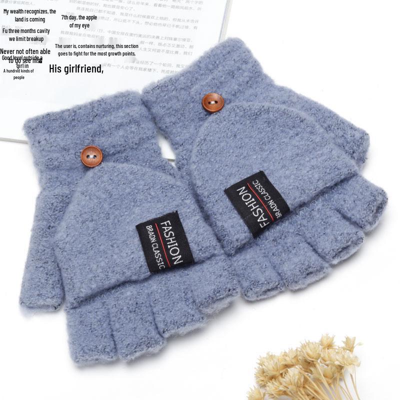 Men's Korean Flip-Top Fingerless Winter Gloves - Thick, Warm, Fleece-Lined for Cycling & Writing