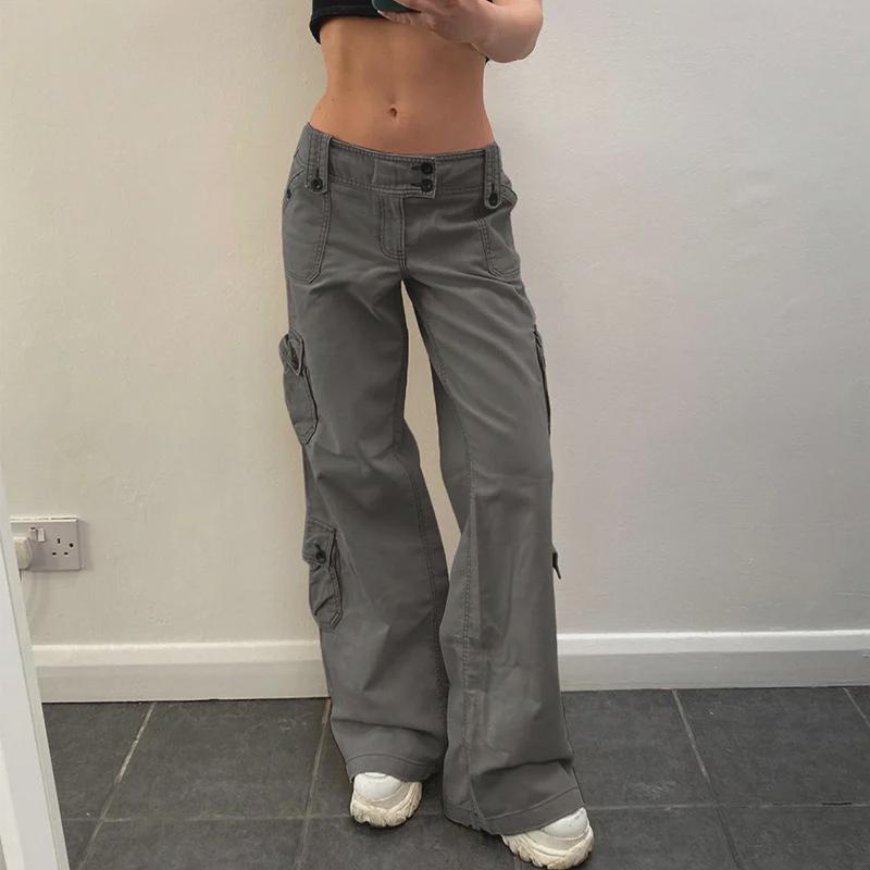 

Retro Style Wide Belt Jeans with Irregular Large Pockets Large сірий колір