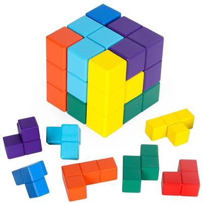 Holzpuzzle, Baustein, Pazel für Kinder, 3-jähriger Junge, Würfel, baubares Puzle, 3D-Holzpuzle, Pulzze, 3-jähriges Kinderspiel, pädagogisch