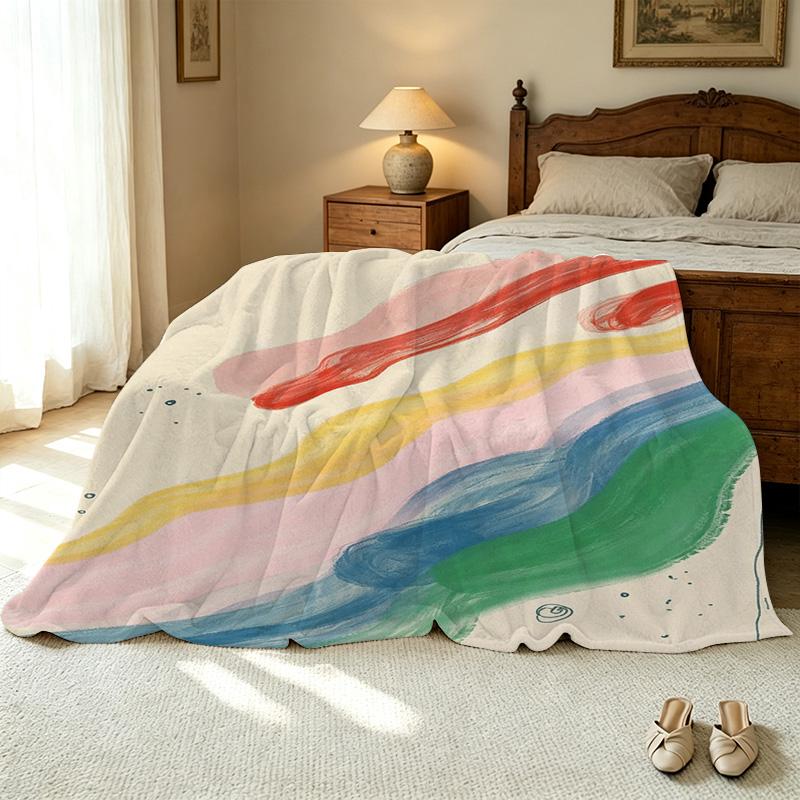 Thick Abstract Art Flannel Blanket, Soft Breathable Single Size Cover, Ideal for Bedroom, Guest Room, Home Use Perfect for Christmas & Halloween