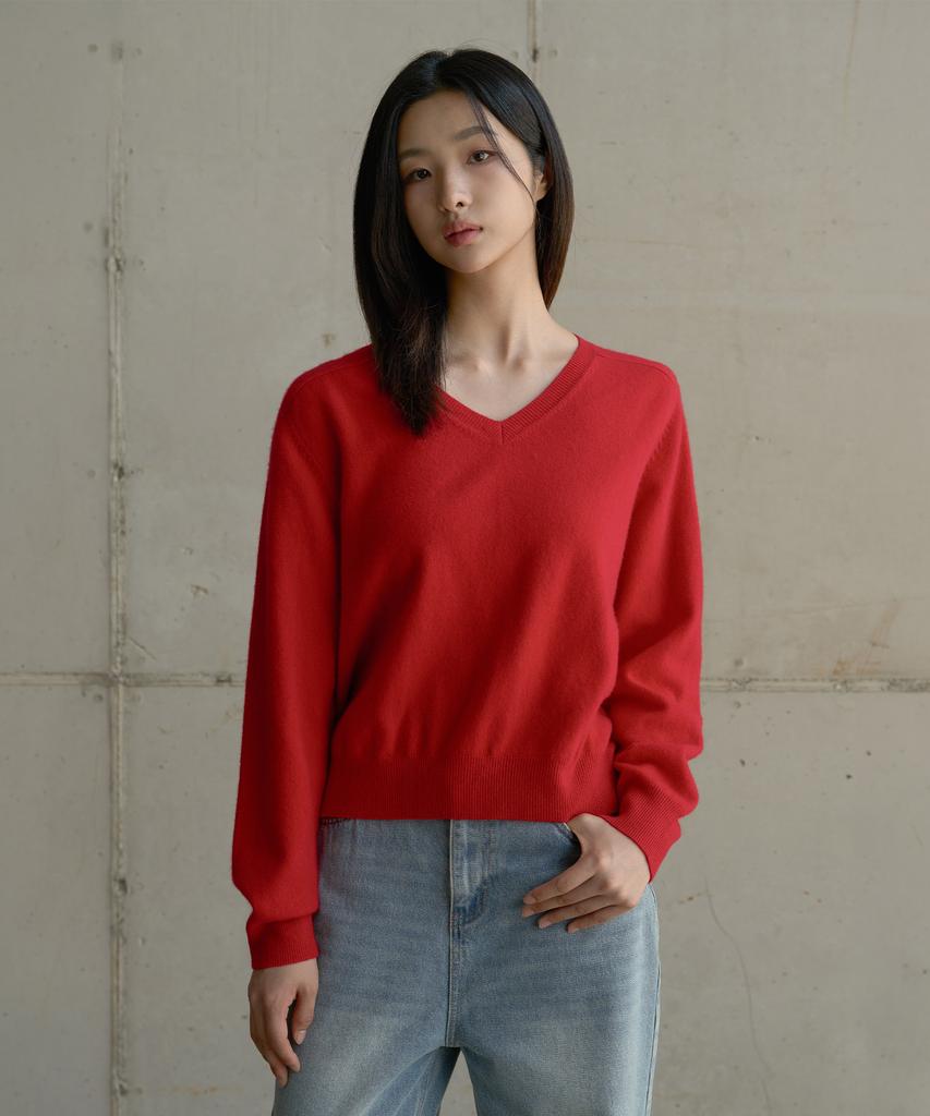 ATA Cadiz Wool Cashmere V-Neck Pullover_Red