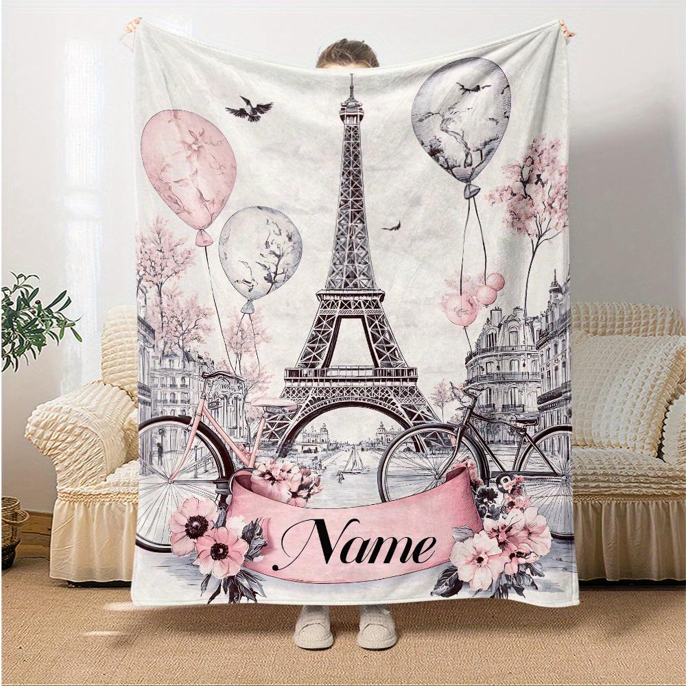 Personalized Paris Blanket Name Eiffel Tower Art Soft Fleece Throw Gift Home Decor Romantic Theme 75x100cm