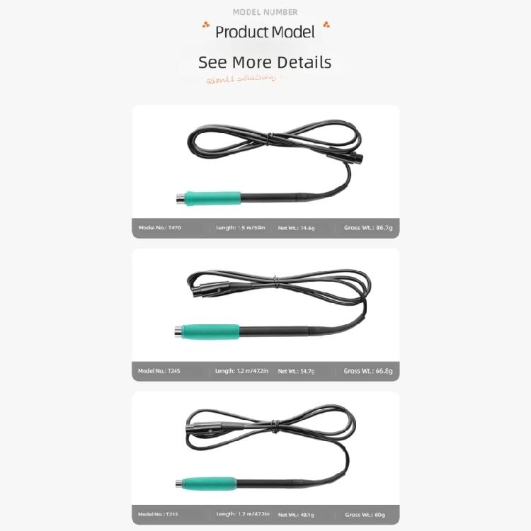 Station Service Soldering Handle T210/T245/T470 with Grip Sleeve, 1.2m Corded Type, and Daily Handpiece Care for Repair Use