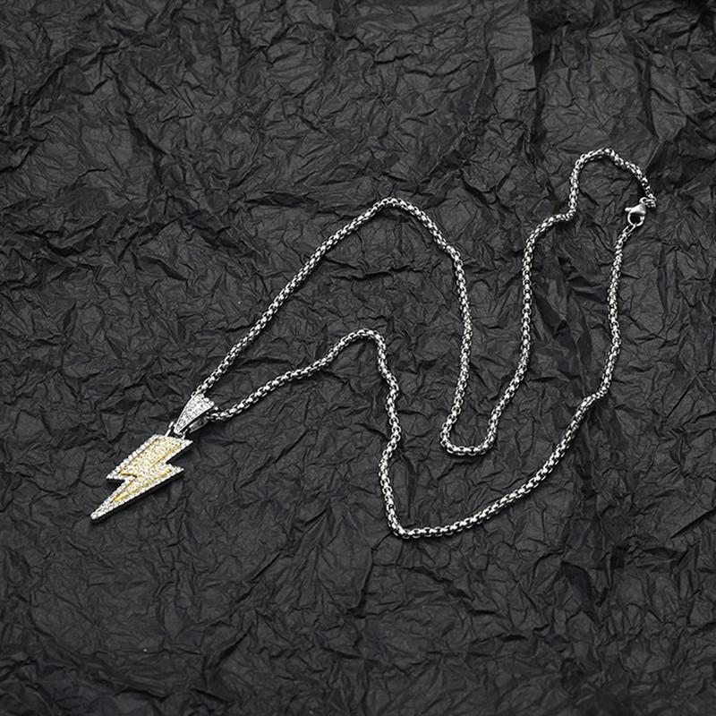 Charm Necklace Shine Full Zircon Lightning Necklace For Women Men Iced Out Chain Hip Hop Party Jewelry Accessories