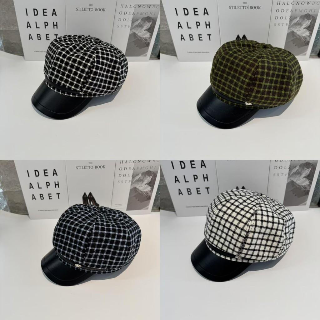 Plaid Style Retro Octagonal Cap With Wide Brim For Casual And Street Fashion