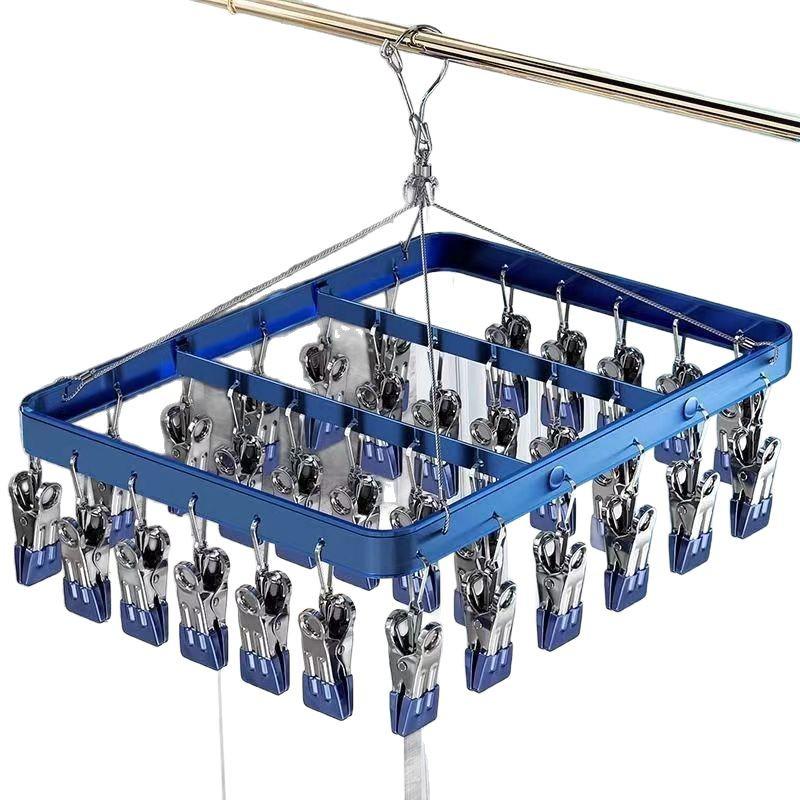 Aluminum Alloy Balcony Dryer with Multiple Clips - Stainless Steel Rack for Underwear and Socks