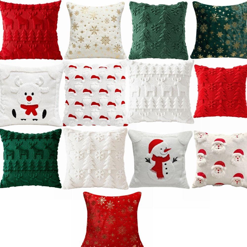 Reindeer Christmas Pillow Covers Plush Xmas Pillowslip Throw Cushion Case  Festive Holiday