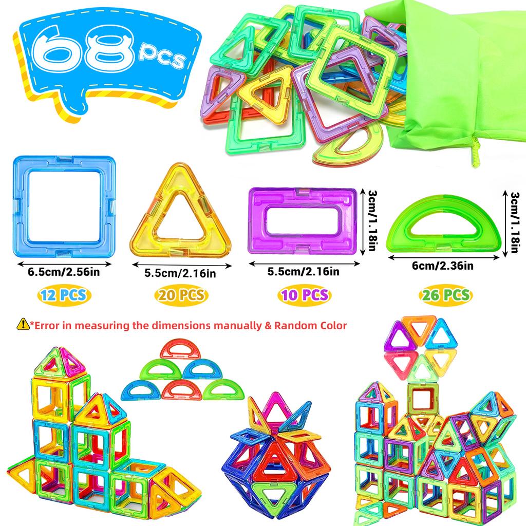 Magnetische Bausteine - 3D STEM Pädagogisches Konstruktionsset Spielzeug für Kinder Mehrfach geformte magnetische Bausteine Große Größe