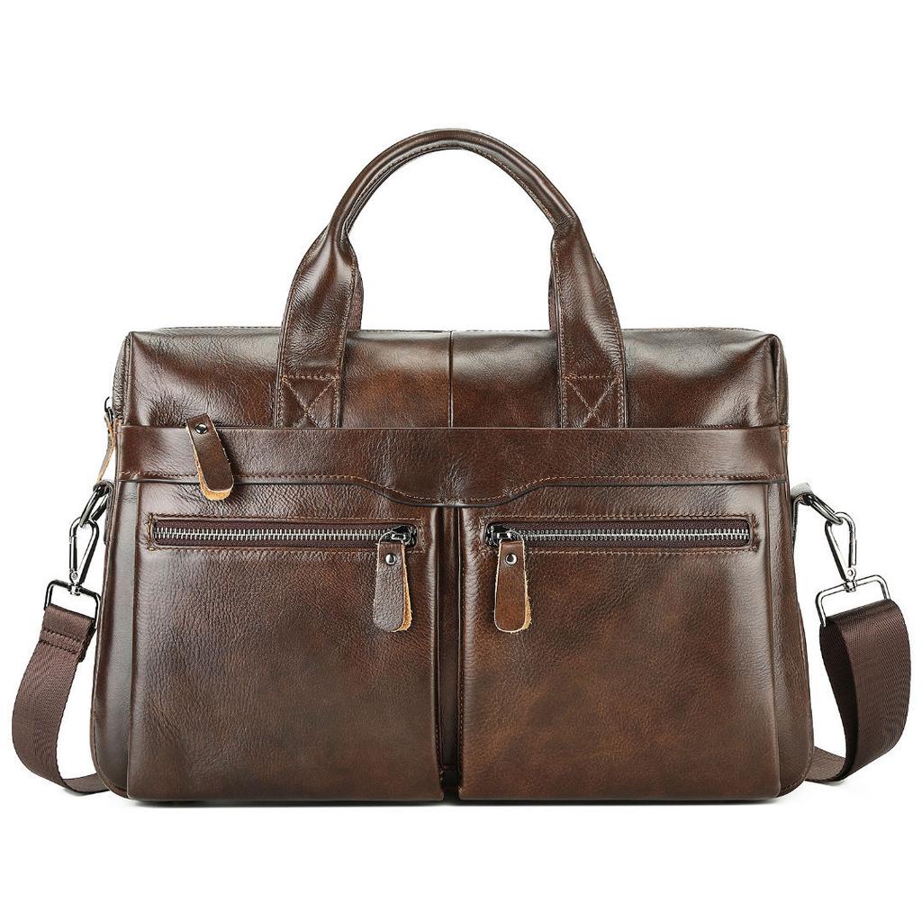 2026 Men Top Grain Leather Handbag, Business Laptop Briefcase, Genuine Leather Men Business Hand Carry Bag