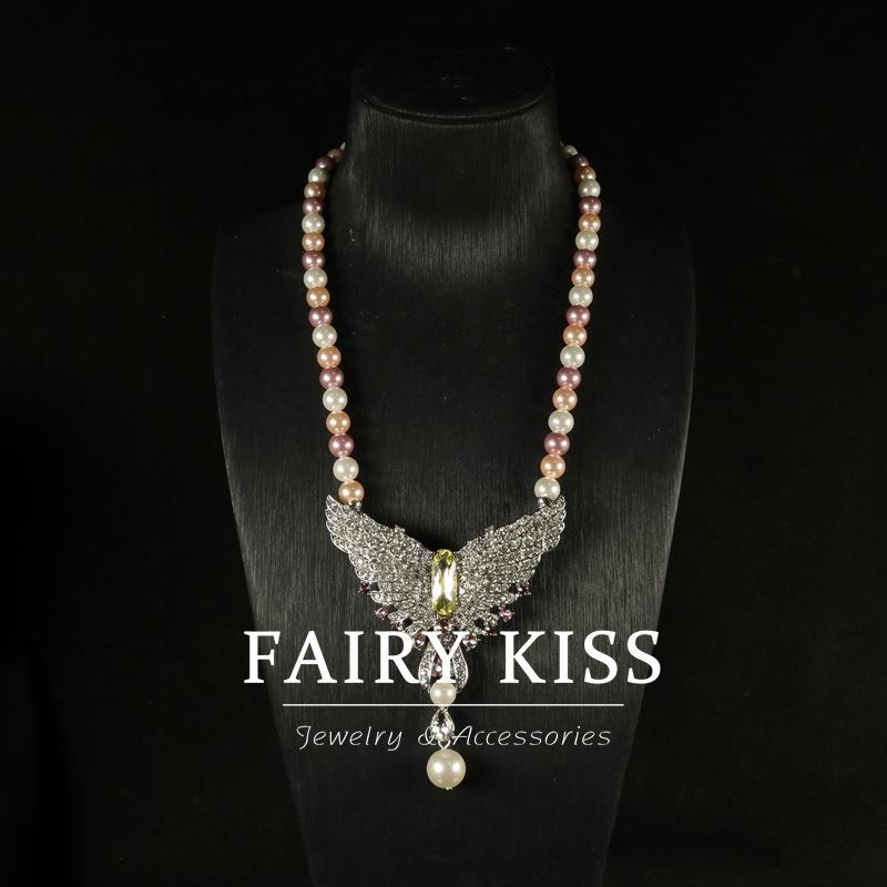 

Комплект серег Цветной искусственный жемчуг Цепочка Густо усыпанный бриллиантами Крылья Ожерелье Брошь Двойного назначения Изысканные серьги-цветы