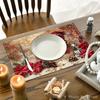 4pcs Linen Placemats Set, Christmas Snowman Pinecone Red Flower Design, Suitable for Kitchen Dining Table Decor, Home Party Dinner Decoration, 12x18