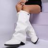 Women's Fashion Folding Knee-high Boots Winter Solid Color Non-slip Thick-soled Wide-leg PU Leather Fashion Boots Botas Mujer