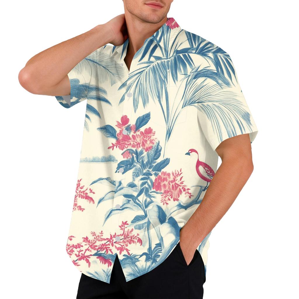 Hawaiian Print - Men's Casual Short Sleeved Shirt