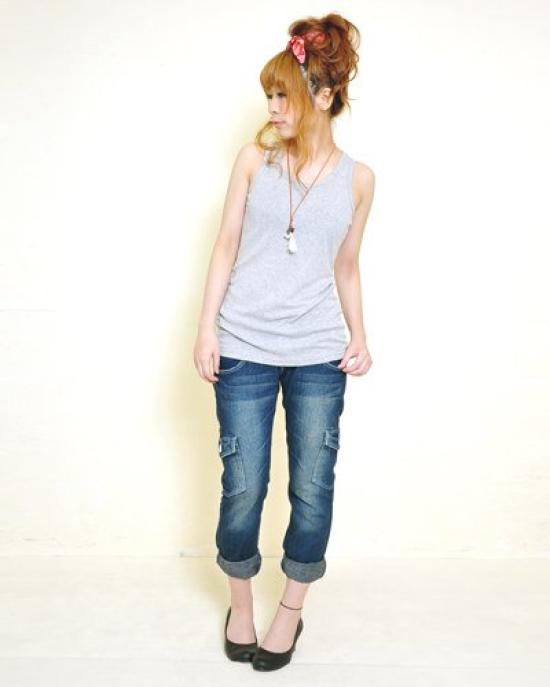 Andit Long Collar Tank Made in Rib Plus Long Length Top, Japan, 100% Cotton, Knit, Layering, Spring/Summer, Size, 201. White, Medium,