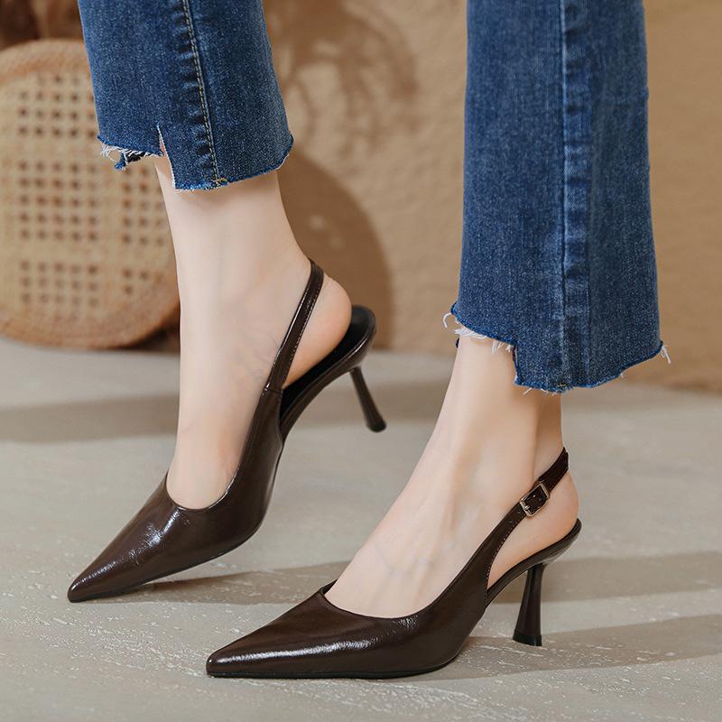 French Bag Head Sandals Women's 2025 New Summer Large Size Women's Shoes Pointed High Heels Thin Heels Empty High Heels Single Shoes
