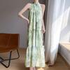 Chinese Style Printed Neck Halter Dress for Women Mid-length Summer Latest French Loose Slim-fit and Gentle Fairy Skirt