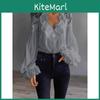 Elegante Spitzen-Patch-Bluse mit Puffärmeln und Falten-Design für Büro und Freizeit