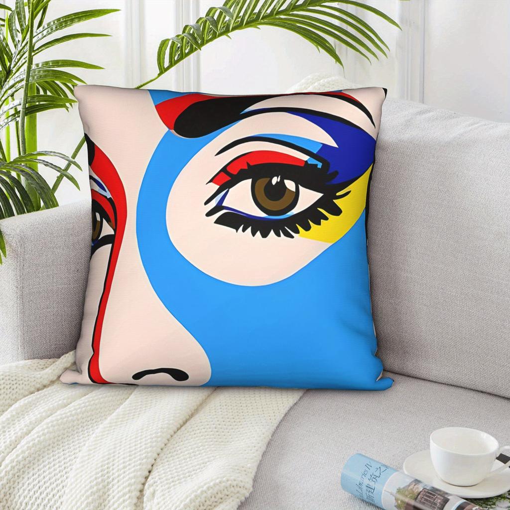 1Pc Pop Art Portrait Minimal American Woman With Beautiful Eyes Decorative Pillow Covers - Zipper Closure, Machine Washable, Pol