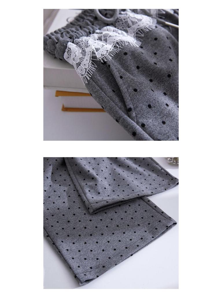 Women's High Waist Polka Dot Wide Leg Pants with Lace Trim - 2025 Spring Collection