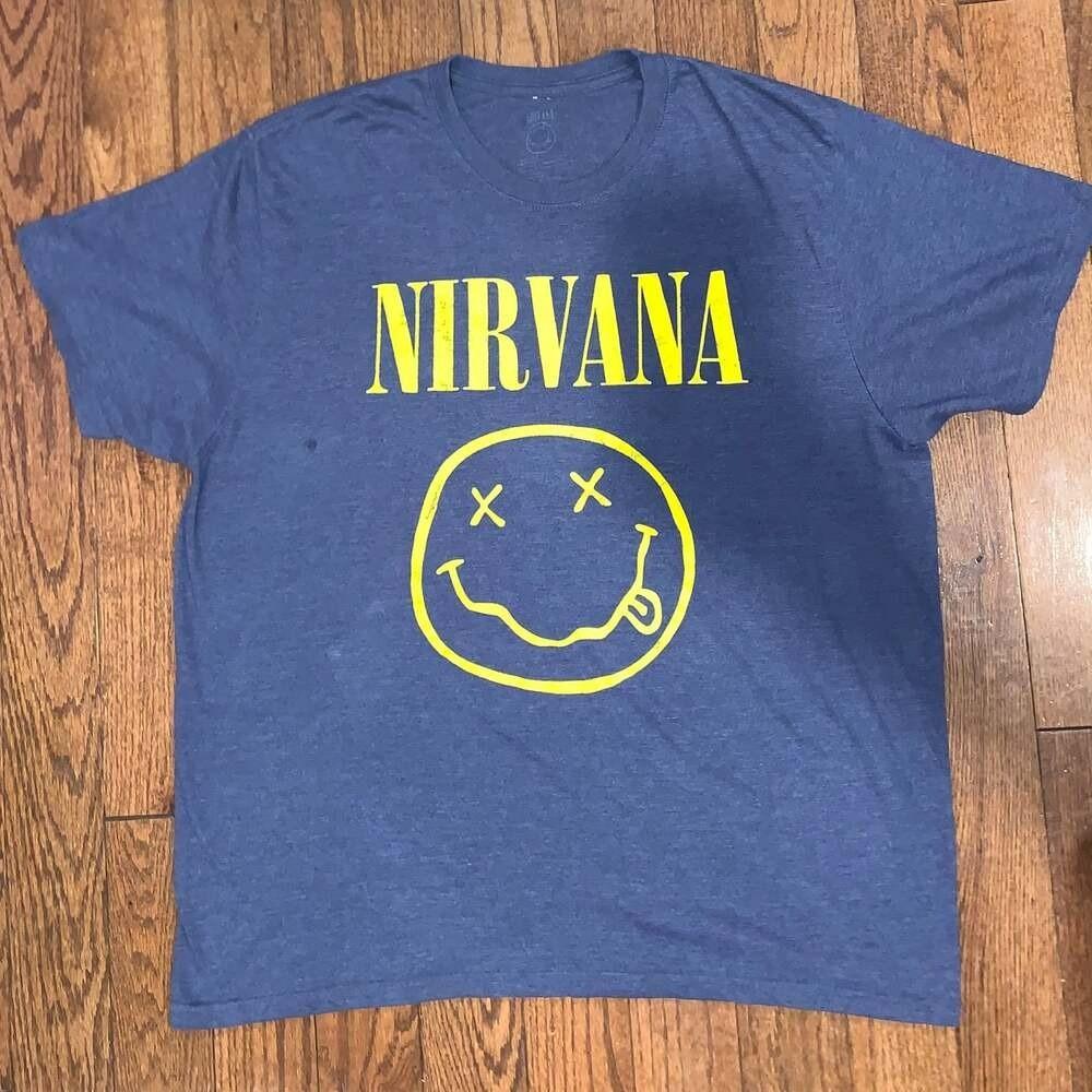Nirvana Smiley Face Blue Graphic Unisex T-Shirt S