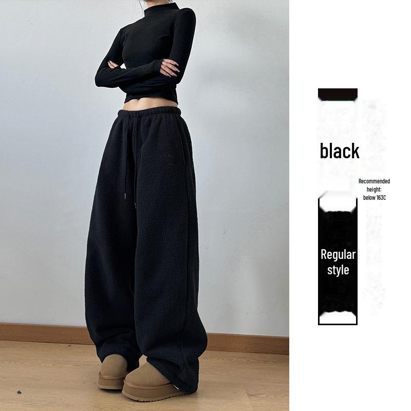 

Женские двухсторонние широкие брюки из плюшевого флиса – ленивые, стильные, с высокой талией, теплые, свободные, универсальные зимние брюки. M (95-110 lbs)