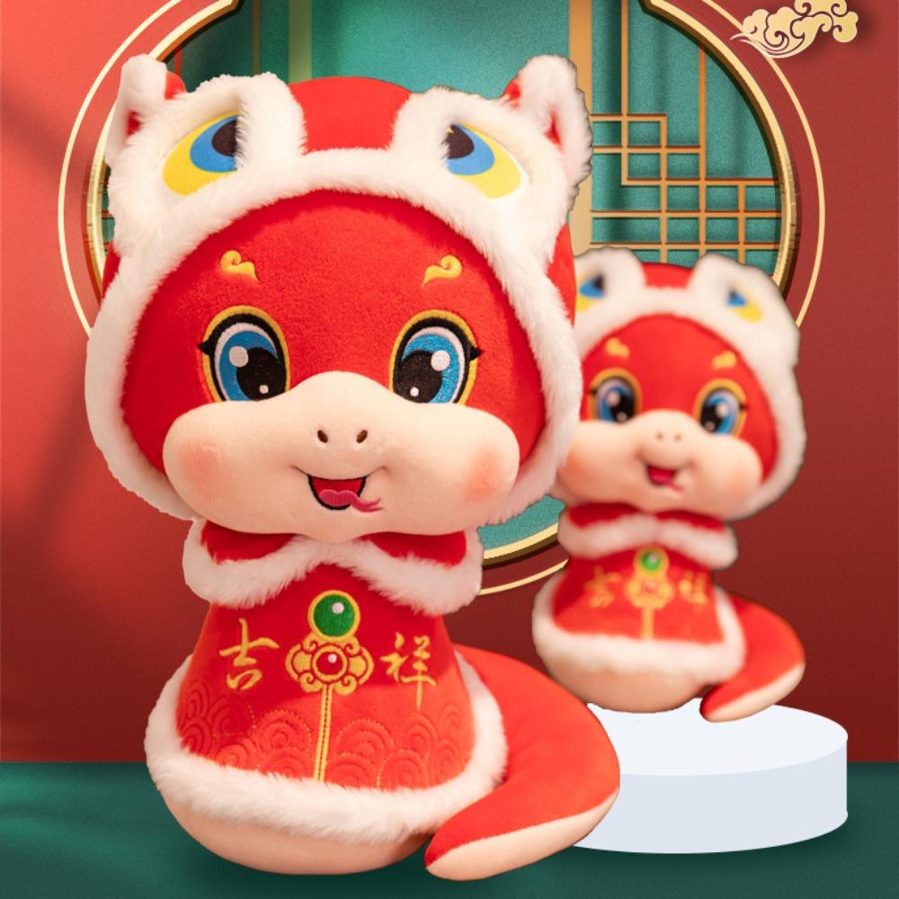 Stuffed Animal Snake Year Mascot Toy PP Cotton Lucky Snake Doll Plushies  Home Decor