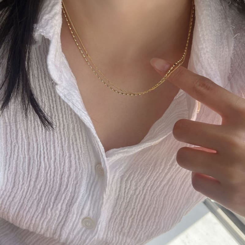 Youngglow Silver925 Dotted Line Layerd Necklace (2color)