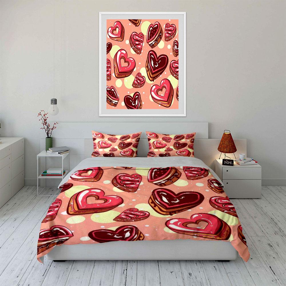 Heart Shaped Decorative Sticker Set Soft Comfortable Duvet Cover Bedding Set Included 1*Duvet Cover & 2*Pillowcases, Gift
