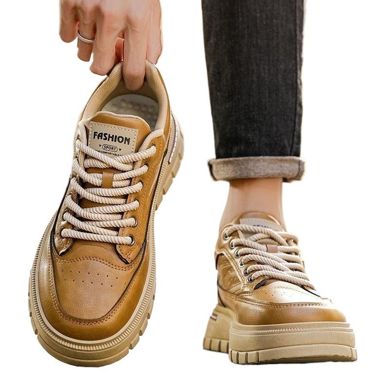 Men's Shoes 2025 New Autumn Low-top Board Shoes Men's Leather Surface Casual Versatile Sports Thick-soled Wear-resistant Tooling Trendy Shoes