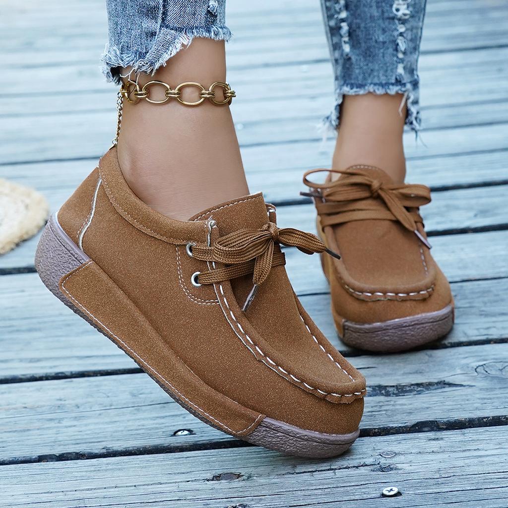 Shoes for Women Autumn Fashion Lace Up Platform Wedges Plus Size 36-43 Comfortable Non-slip Flats Sneakers Zapatos De Mujer