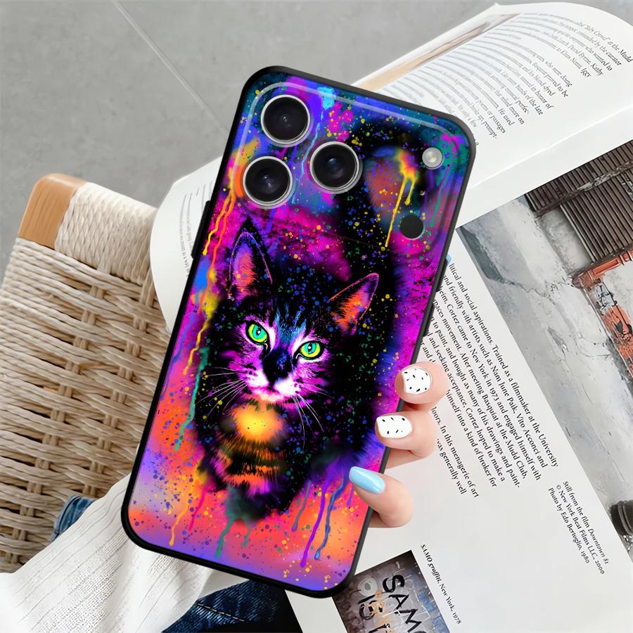 Cool Colored Cat Case for Apple iPhone 17 Pro Max 16 15 Pro 7 8 11 13 12 XR XS MAX Air 14 Funda Phone Cover