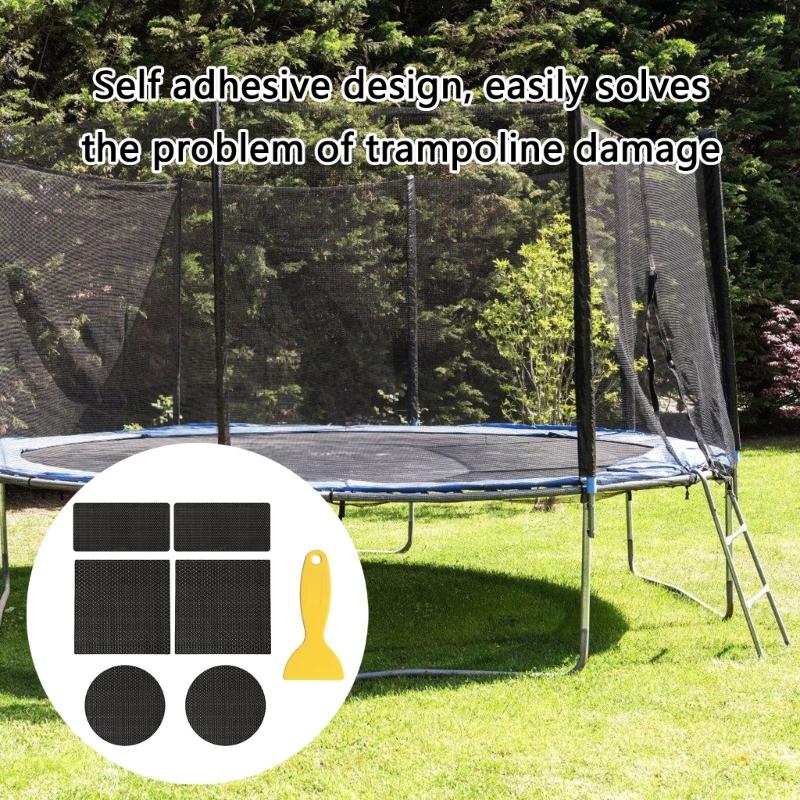 6Pcs Trampoline Mat Hole Fix Patches With Scraper Trampoline Repair Adhesive Patches for Holes and Tear Enduring
