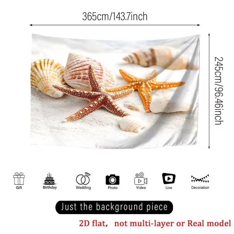 2D Starfish and Seashell Tapestry for Summer and Ocean-Themed Events