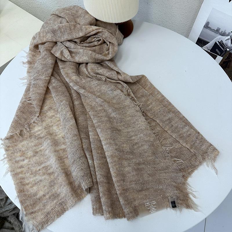 Autumn and winter new simple warm wool scarf shawl men and women versatile solid color wool mohair scarf