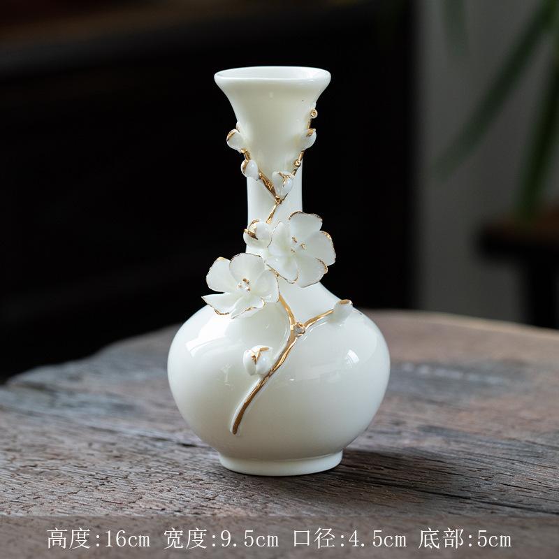 White Ceramics Vase Blossom Flower Vase Table Decorative Vases Aesthetic Sculpture Figure Home Desktop Center Decoration