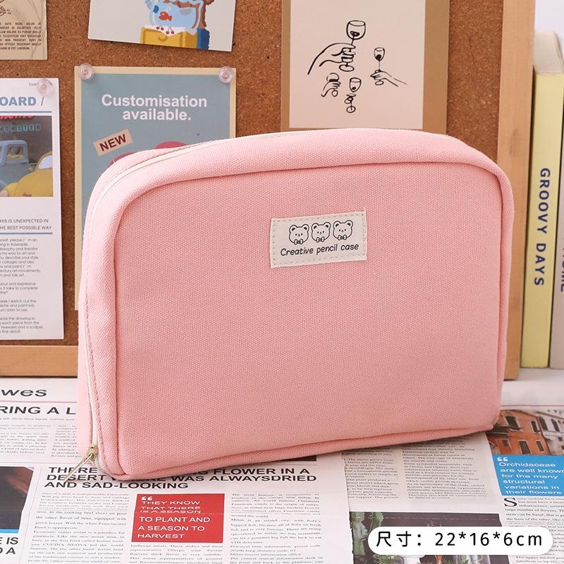 

Large Make-up Bag/Pencil Case, Durable Pouch with Big Capacity, Minimalist Portable Stationery Bag with Handle for Middle High College розовый
