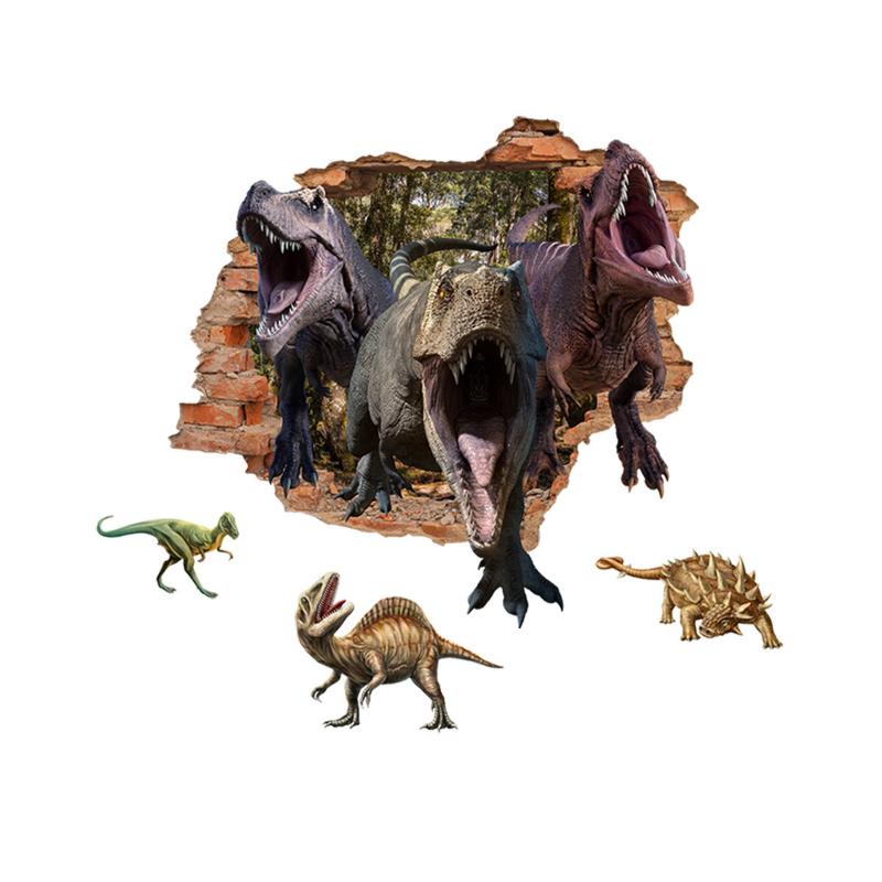 

2 шт. Мультяшные наклейки на стену с динозавром и эффектом пролома для гостиной, спальни, дома, для фона, самоклеящиеся, украшения для комнаты