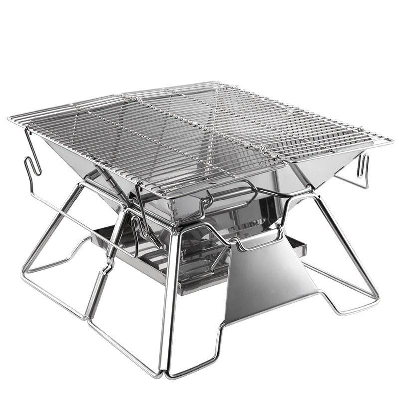 3-6 Person Outdoor Camping BBQ Grill - Foldable Stainless Steel Stove, Portable Picnic Barbecue Utensils
