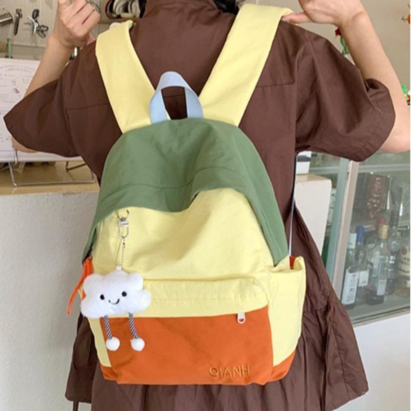 Girls schoolbag versatile backpack leisure girl campus junior high school contrasting color travel lightweight backpack