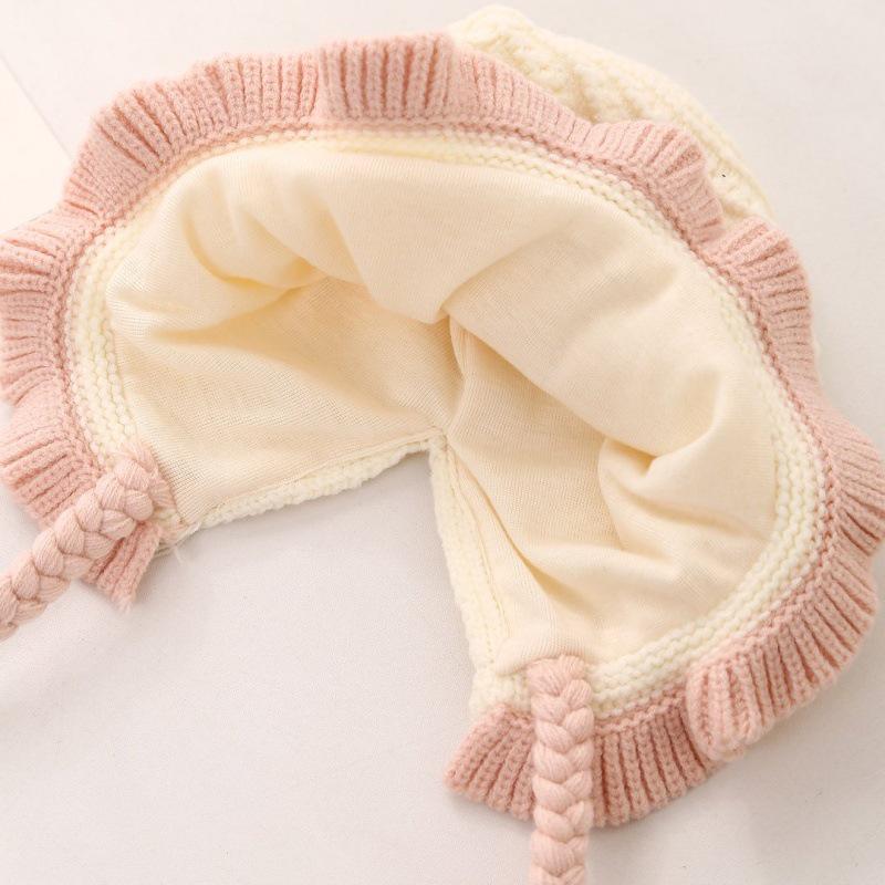 Cozy Cherry Princess Knitted Baby Hat with Ear Protection - Perfect for Autumn and Winter