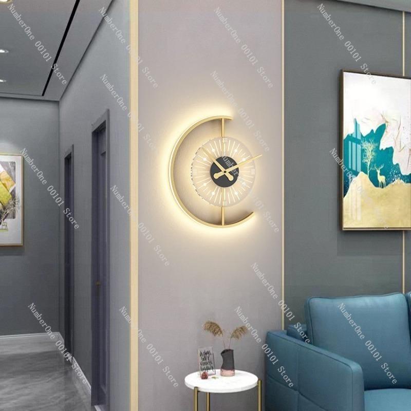 Living Room Light Luxury Clock Wall Lamp, Bedroom Headboard Wall Lamp, Tech-savvy Design Decoration, No Wiring Required