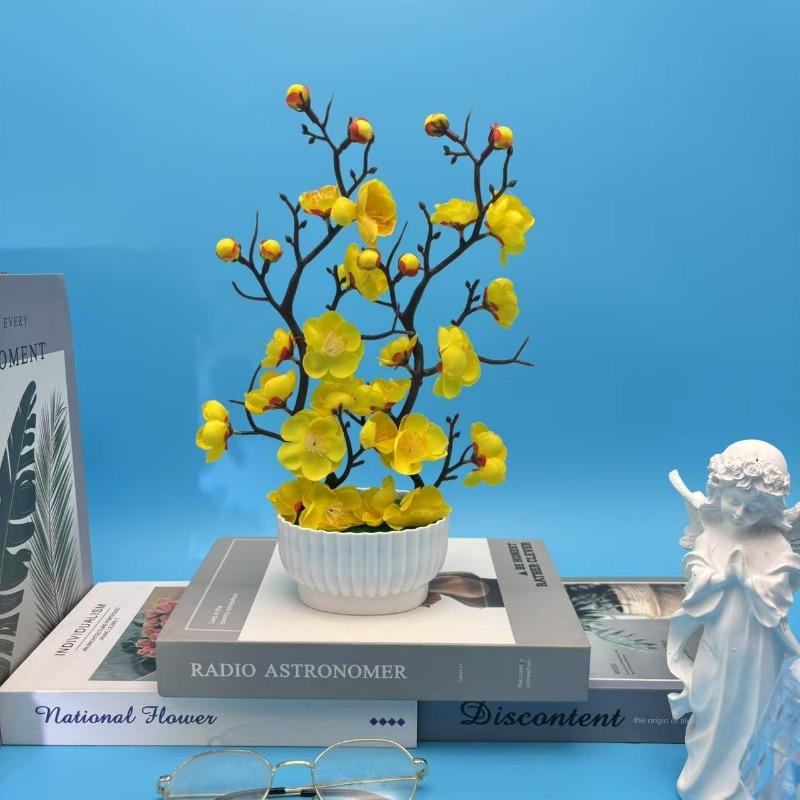 

Двойной Вертикальный Узор Горшок Бонсай Зимоцвет Искусственный Цветок Сливы Цветочный Горшок Посадочный Горшок жёлтый