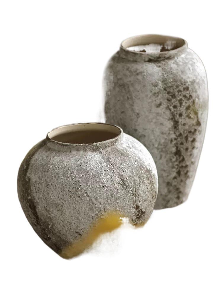 Wabi-Sabi Retro Chinese Ceramic Jar: Distressed Decorative Vase for Entrance, TV Cabinet, or Flower Arrangement.