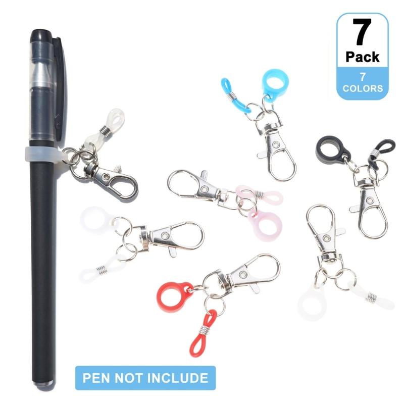 7pcs Stylish Silicone Pen Holders with Lobster Clasp Pen Clips Lanyard Badge Reels Accessory for Nurses Doctors