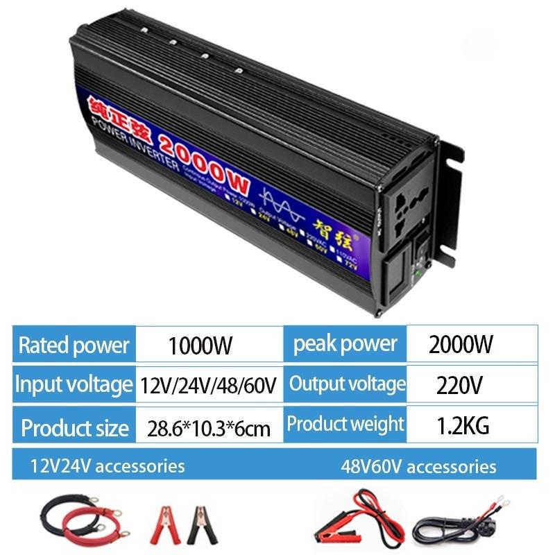 Portable Solar Power Inverter Pure Sine Wave  DC12V 24V To AC 220V Trave Truck Car Converter Home Appliance